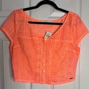 ABERCROMBIE & FITCH NWT Neon Coral Eyelet Crop Top Size M‎ Summer Beachy
